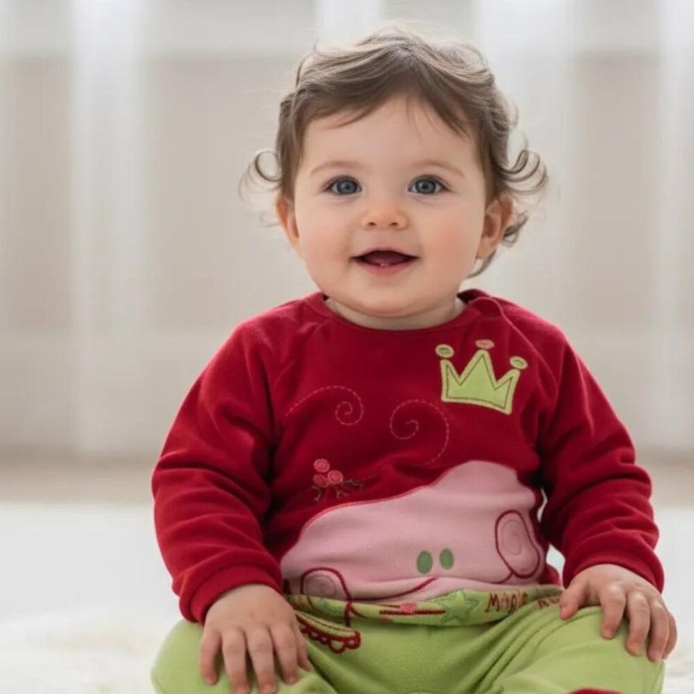 Souris Mini French Christmas One Piece Velour Footie Size 12 Months